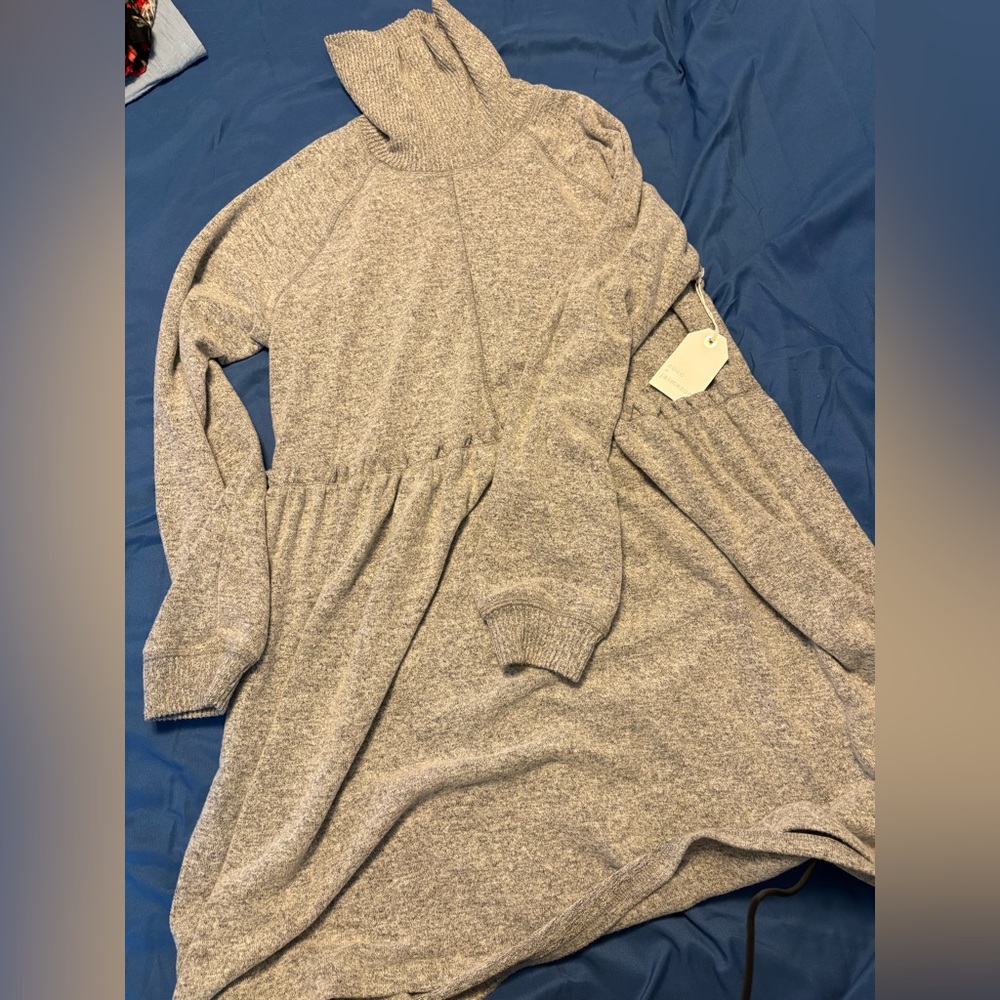 Cozy Gray Turtleneck Sweater Dress